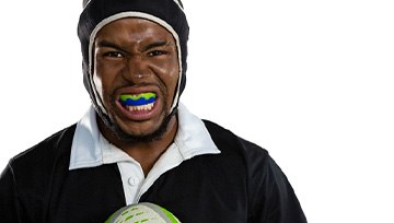 Rugby player wearing a mouthguard