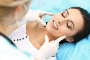 Woman at consultation for cosmetic dentistry